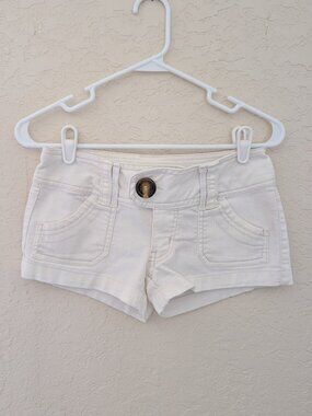 Vintage No Boundaries Y2K Micro Mini White Denim Shorts Size 1 Low Rise